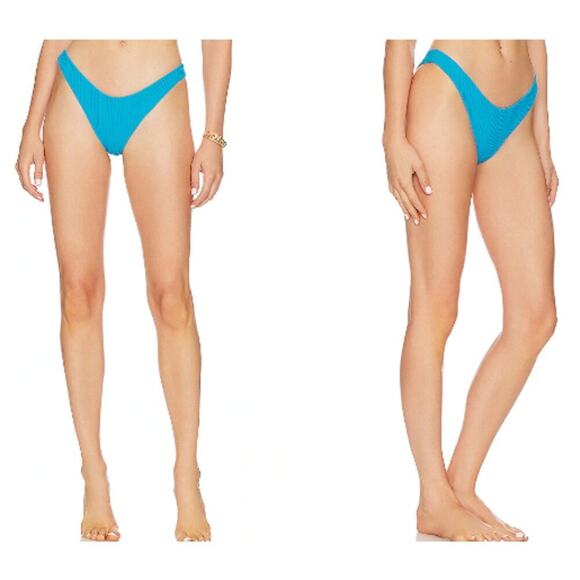 L*Space Cabana Bitsy Bikini Bottom Bright Blue Ribbed High Cut Cheeky NEW XS - Picture 1 of 7